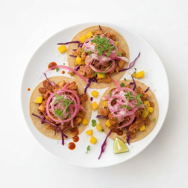 Pulled Pork Habanero Mango BBQ Tacos.